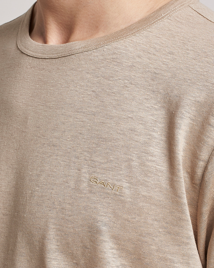 Herr | T-Shirts | GANT | Cotton/Linen Crew Neck T-Shirt Khaki Beige