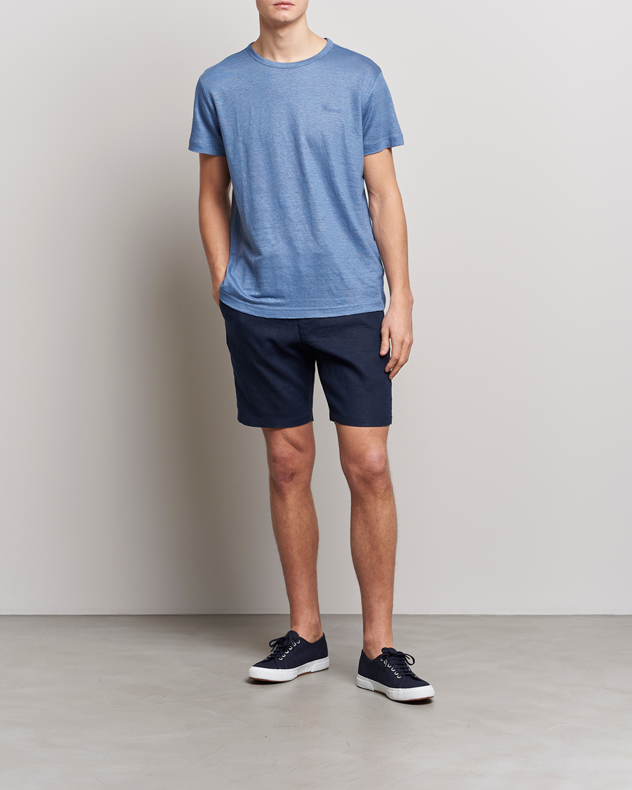 Herr | T-Shirts | GANT | Cotton/Linen Crew Neck T-Shirt Salty Sea Blue