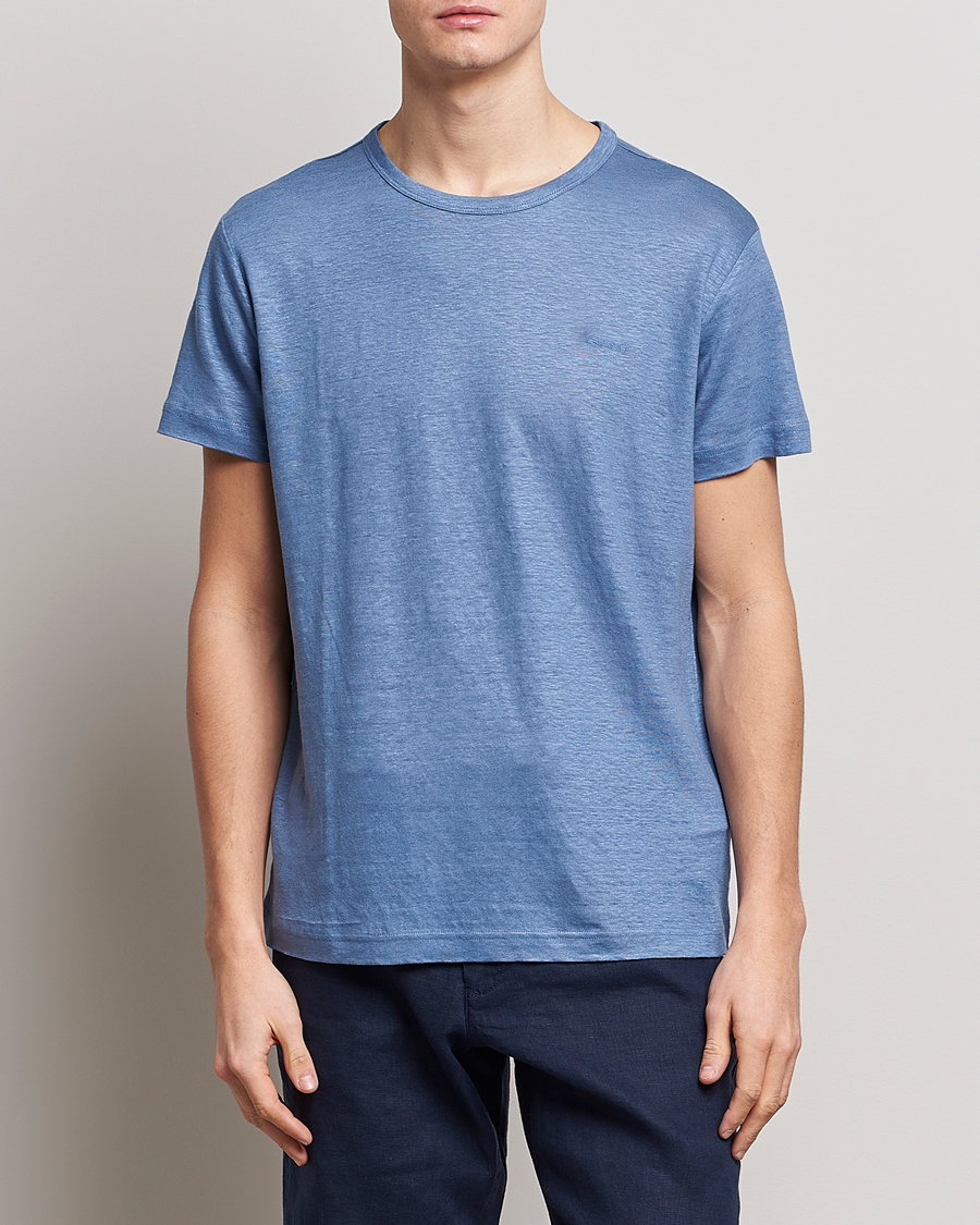 Herr | T-Shirts | GANT | Cotton/Linen Crew Neck T-Shirt Salty Sea Blue