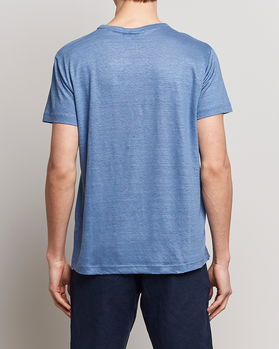 Herr | T-Shirts | GANT | Cotton/Linen Crew Neck T-Shirt Salty Sea Blue
