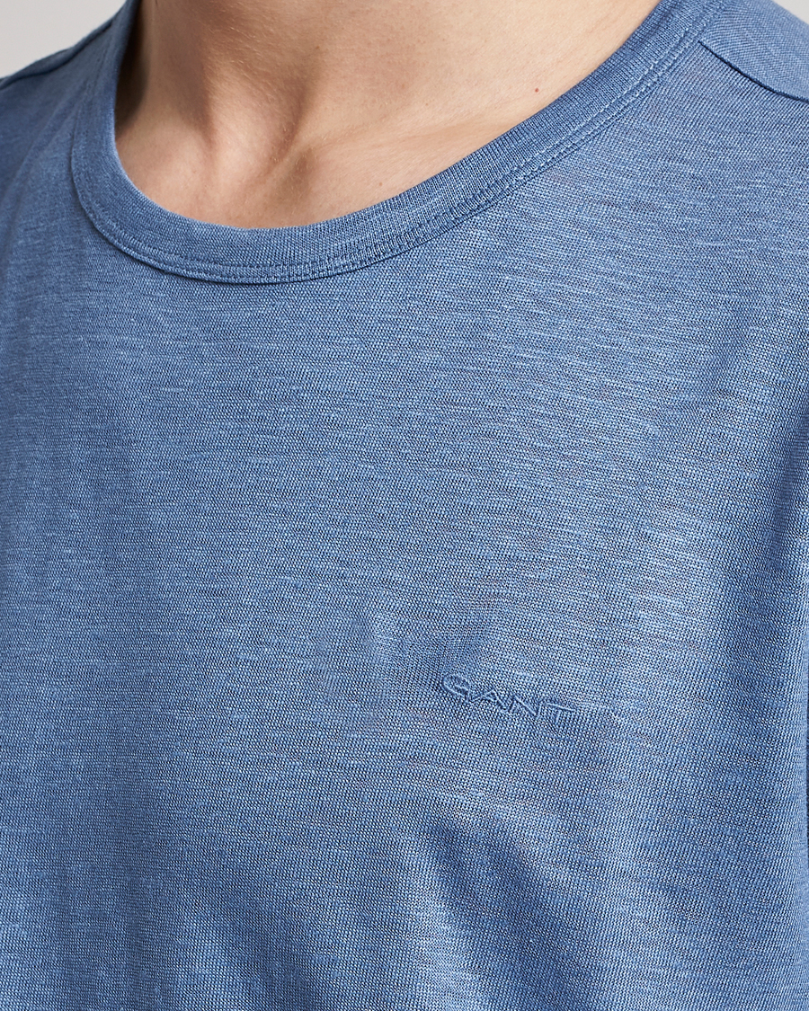 Herr | T-Shirts | GANT | Cotton/Linen Crew Neck T-Shirt Salty Sea Blue