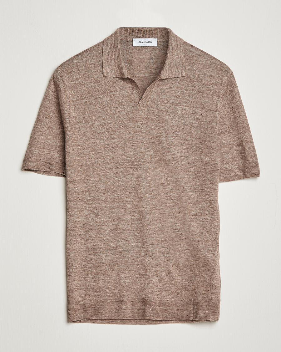 Herr | Pikéer | Gran Sasso | Knitted Linen Polo Beige Melange