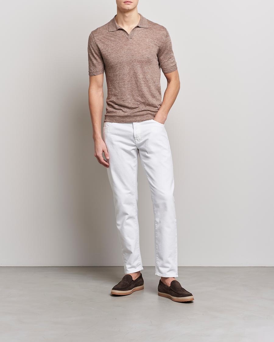 Herr | Pikéer | Gran Sasso | Knitted Linen Polo Beige Melange