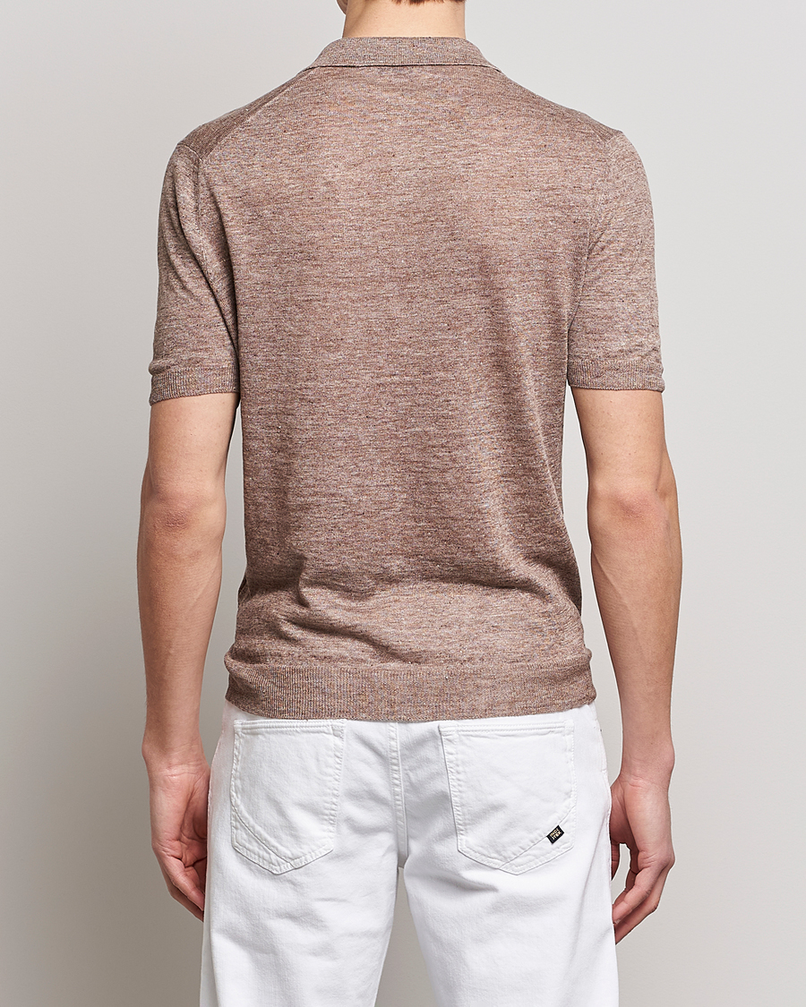 Herr | Pikéer | Gran Sasso | Knitted Linen Polo Beige Melange