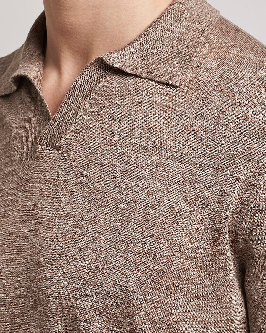 Herr | Pikéer | Gran Sasso | Knitted Linen Polo Beige Melange