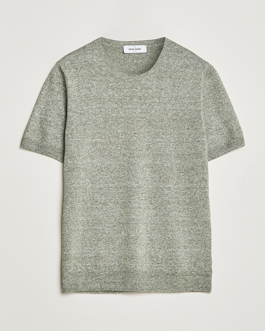Herr | T-Shirts | Gran Sasso | Cotton/Linen Knitted Tee Green