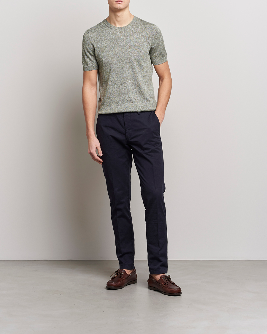 Herr | T-Shirts | Gran Sasso | Cotton/Linen Knitted Tee Green