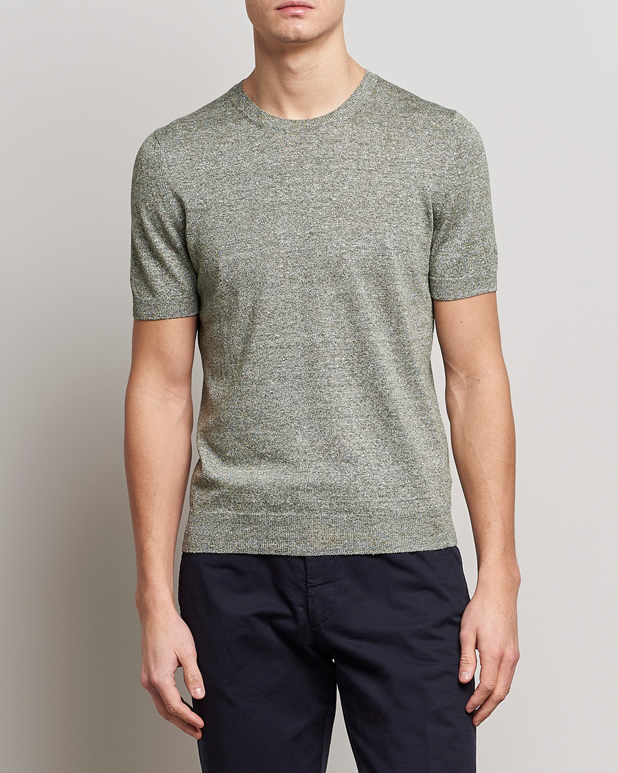 Herr | T-Shirts | Gran Sasso | Cotton/Linen Knitted Tee Green