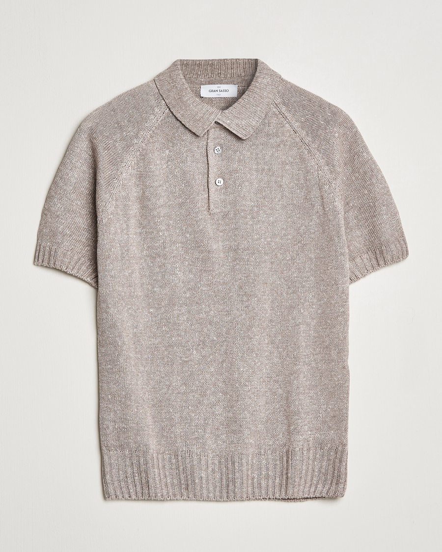 Herr | Pikéer | Gran Sasso | Cotton/Linen Knitted Polo Beige