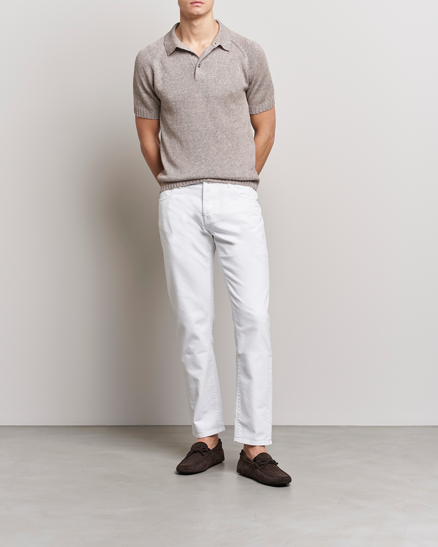 Herr | Pikéer | Gran Sasso | Cotton/Linen Knitted Polo Beige
