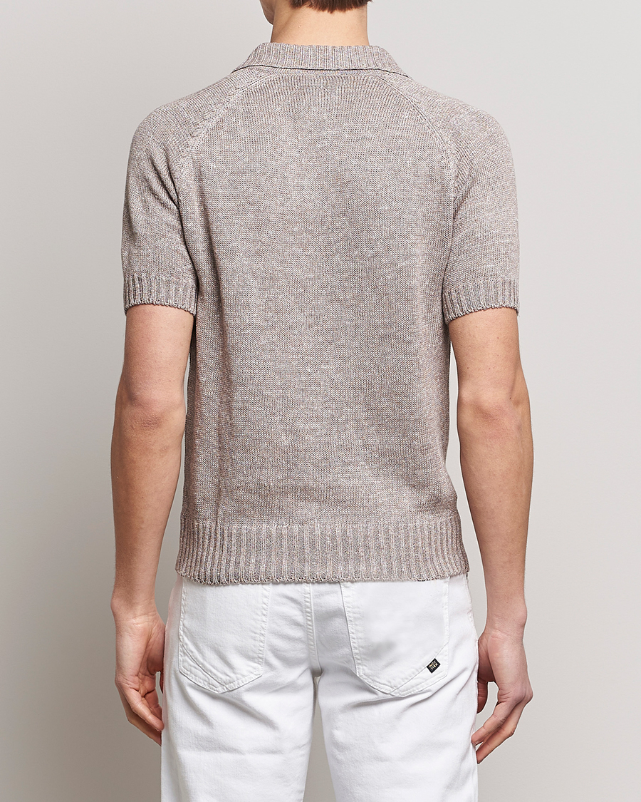 Herr | Pikéer | Gran Sasso | Cotton/Linen Knitted Polo Beige