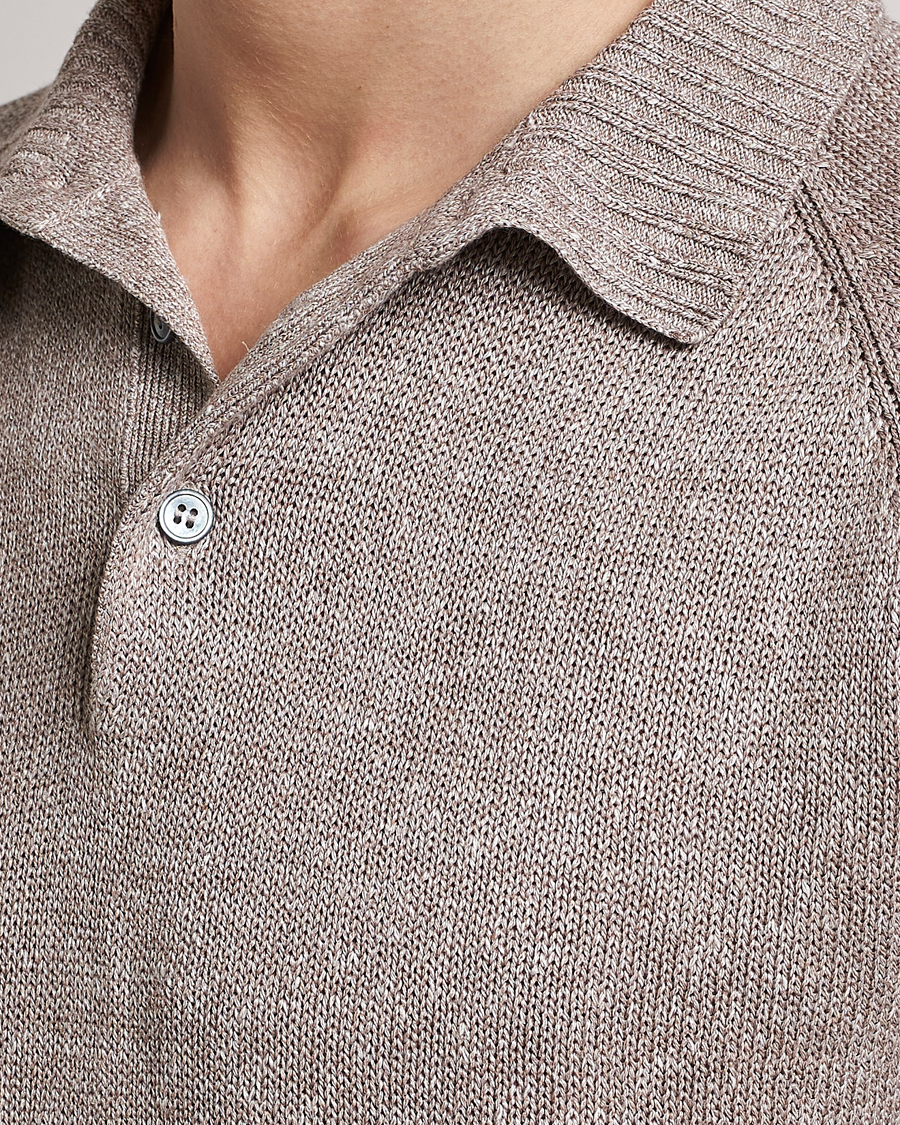 Herr | Pikéer | Gran Sasso | Cotton/Linen Knitted Polo Beige