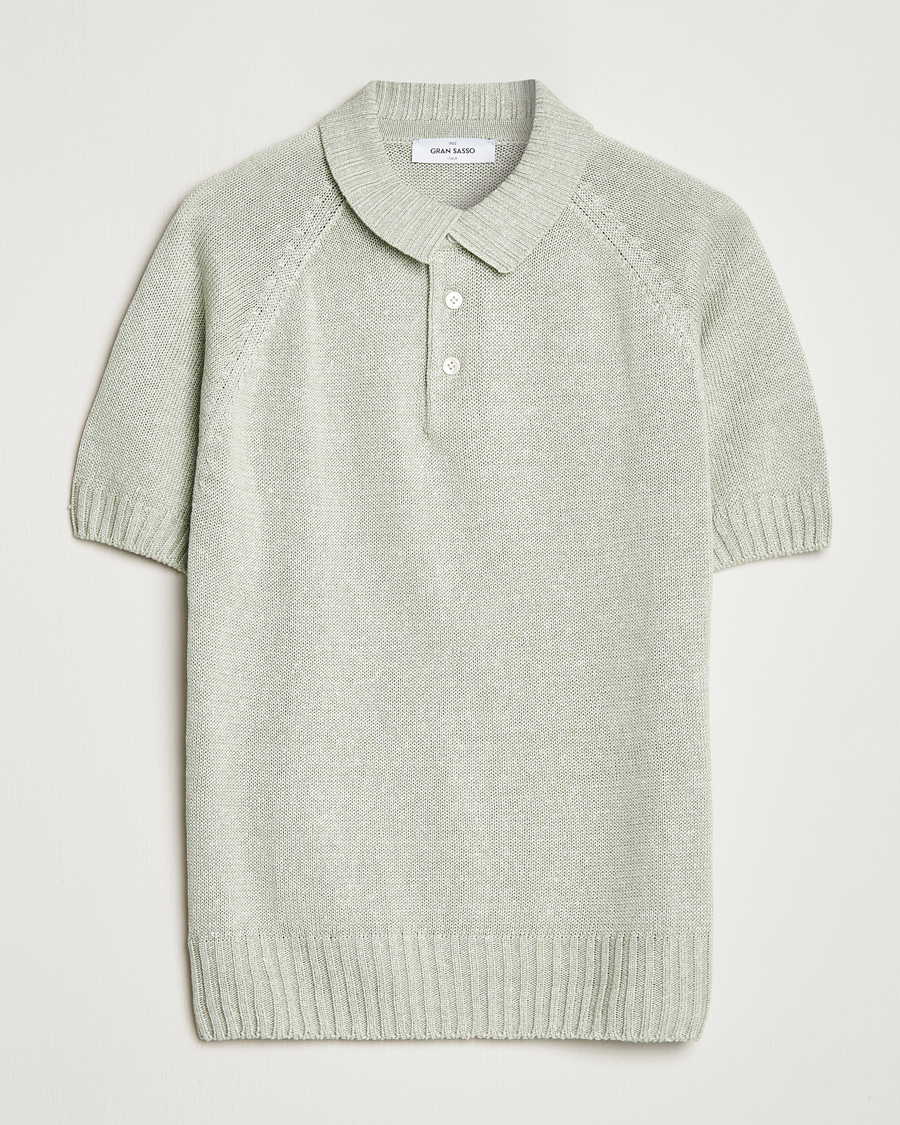 Herr | Pikéer | Gran Sasso | Cotton/Linen Knitted Polo Light Green