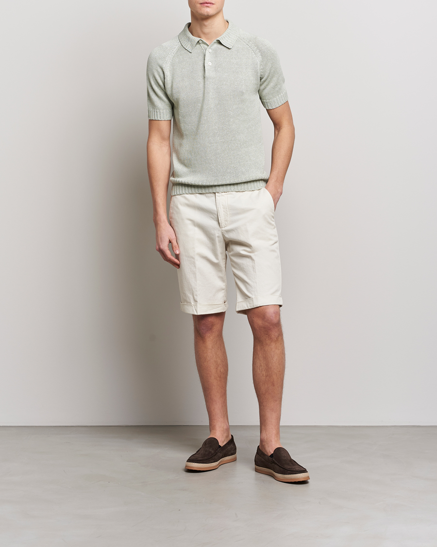 Herr | Pikéer | Gran Sasso | Cotton/Linen Knitted Polo Light Green
