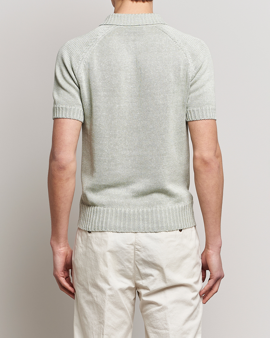 Herr | Pikéer | Gran Sasso | Cotton/Linen Knitted Polo Light Green