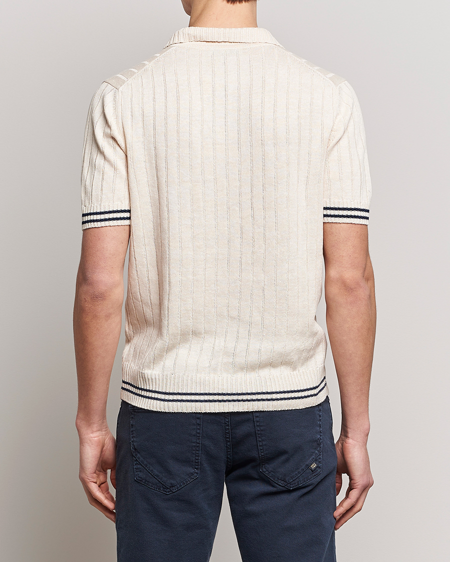 Herr | Pikéer | Gran Sasso | Cotton/Linen Structured Knitted Polo Cream