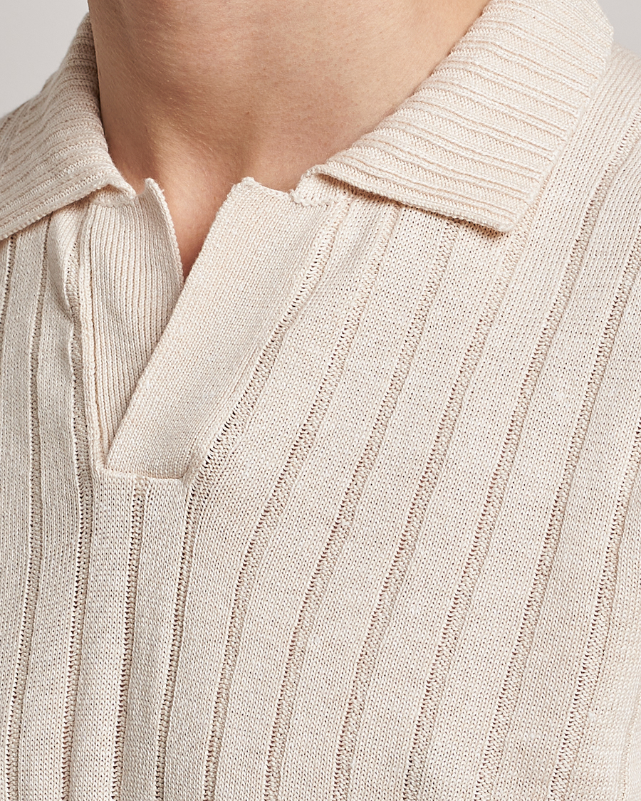 Herr | Pikéer | Gran Sasso | Cotton/Linen Structured Knitted Polo Cream