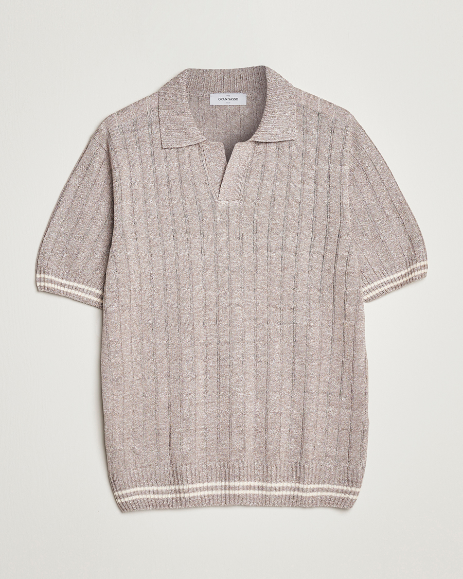 Herr | Pikéer | Gran Sasso | Cotton/Linen Structured Knitted Polo Beige