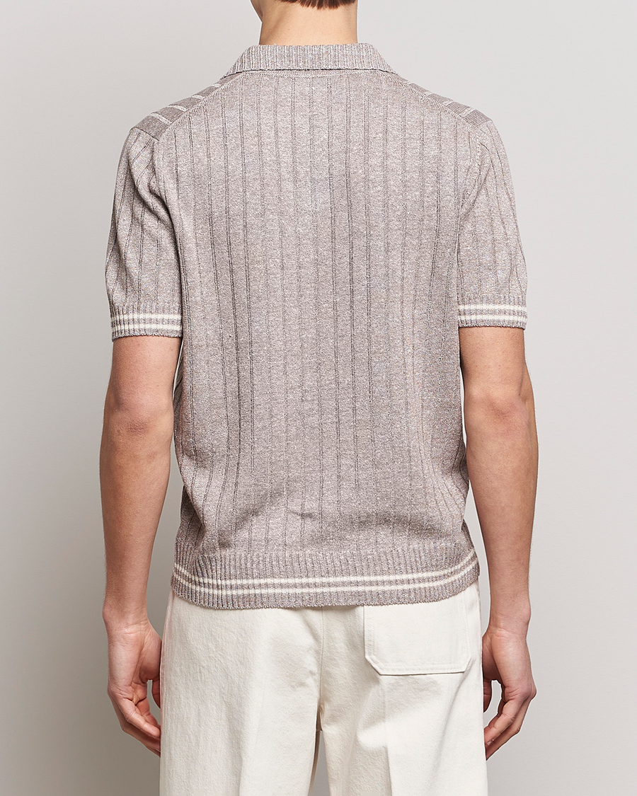 Herr | Pikéer | Gran Sasso | Cotton/Linen Structured Knitted Polo Beige