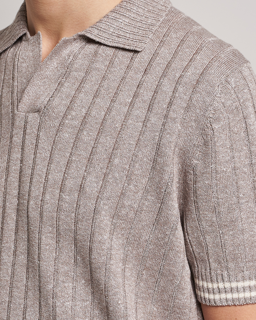 Herr | Pikéer | Gran Sasso | Cotton/Linen Structured Knitted Polo Beige