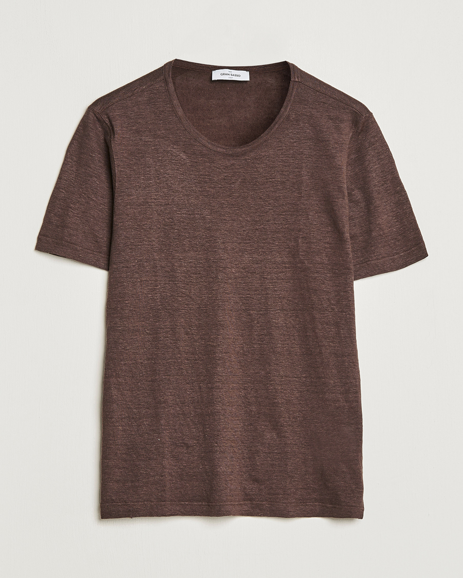 Herr | T-Shirts | Gran Sasso | Washed Linen Tee Dark Brown