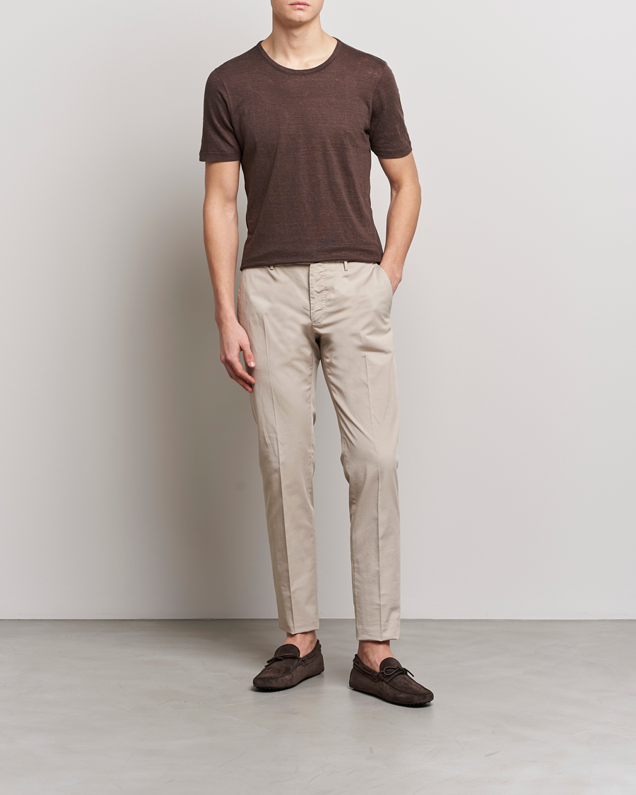 Herr | T-Shirts | Gran Sasso | Washed Linen Tee Dark Brown