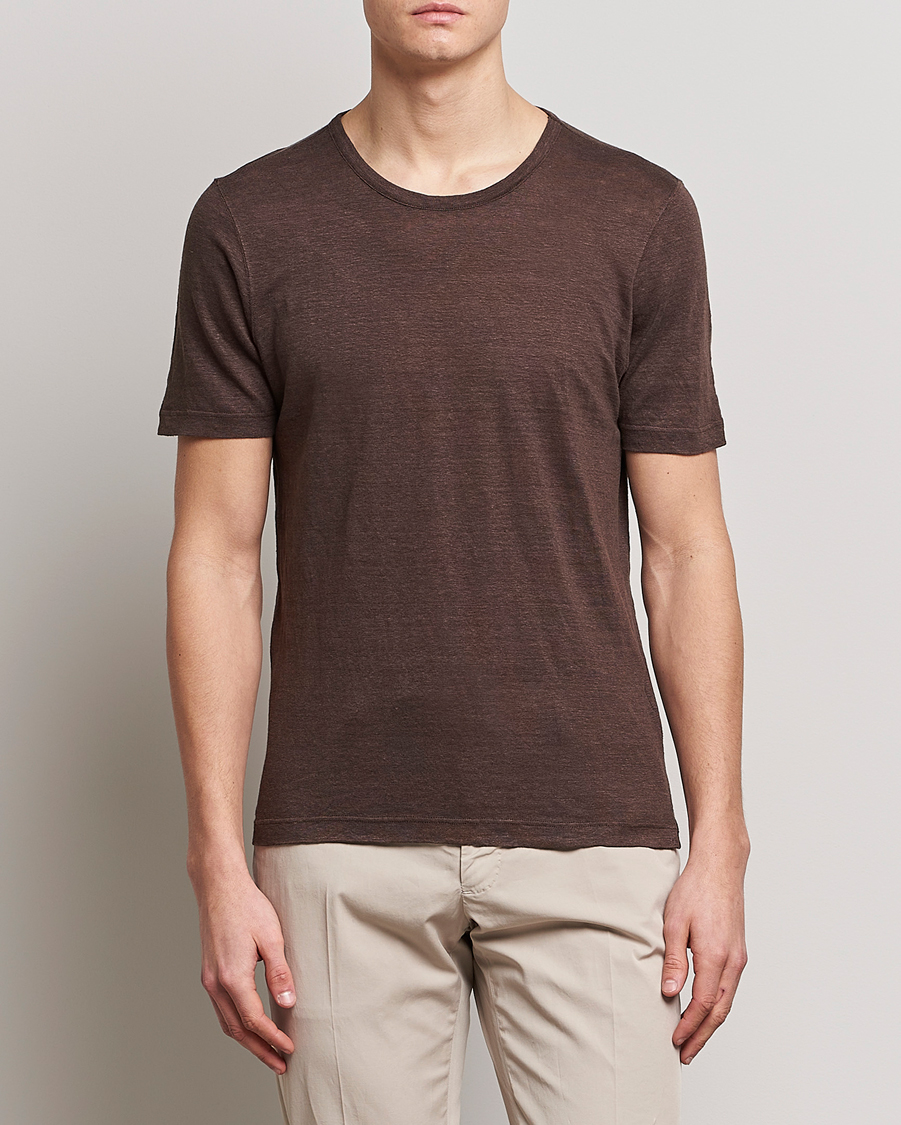 Herr | T-Shirts | Gran Sasso | Washed Linen Tee Dark Brown