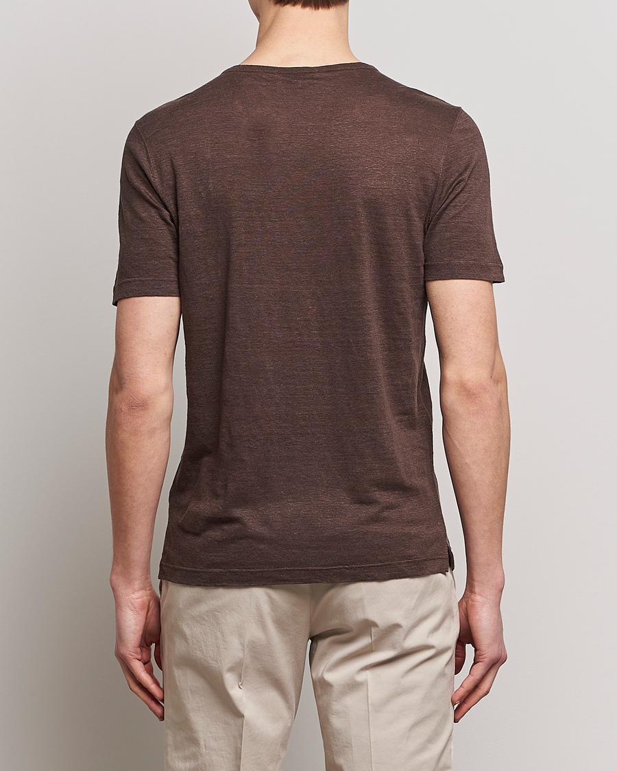 Herr | T-Shirts | Gran Sasso | Washed Linen Tee Dark Brown
