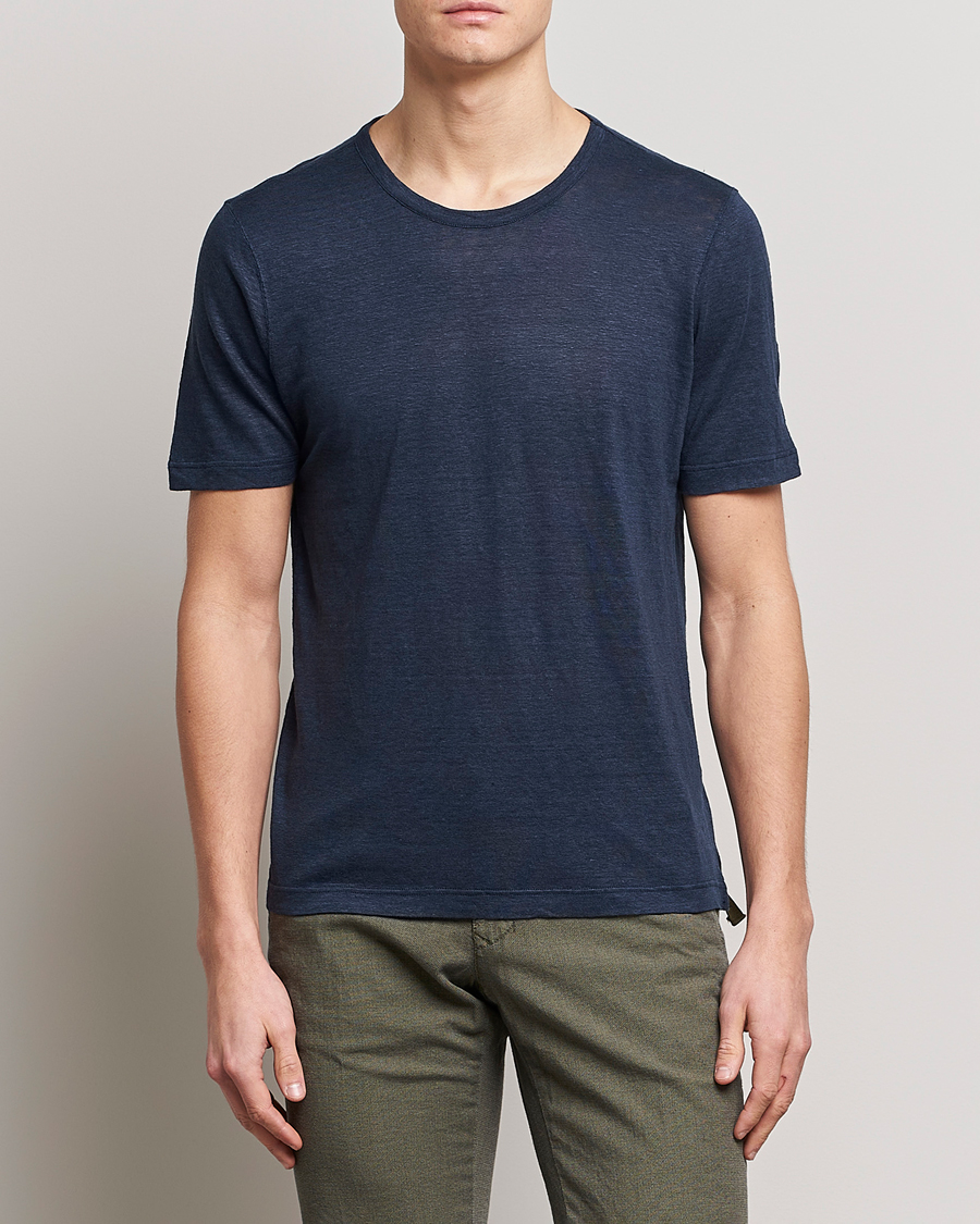 Herr | T-Shirts | Gran Sasso | Washed Linen Tee Navy