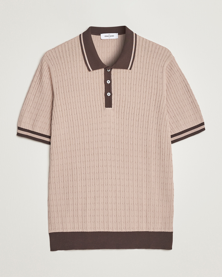 Herr | Pikéer | Gran Sasso | Cable Knitted Contrast Polo Beige