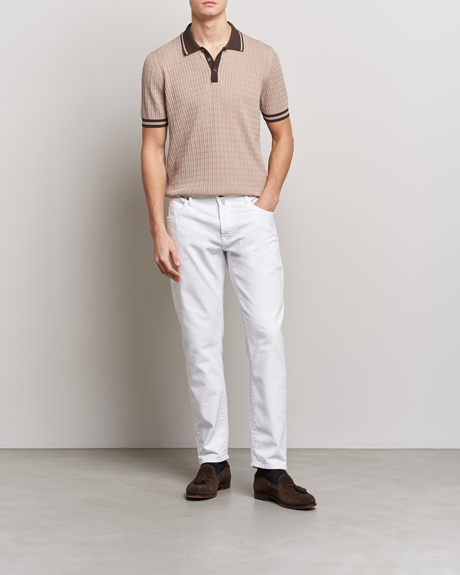 Herr | Pikéer | Gran Sasso | Cable Knitted Contrast Polo Beige