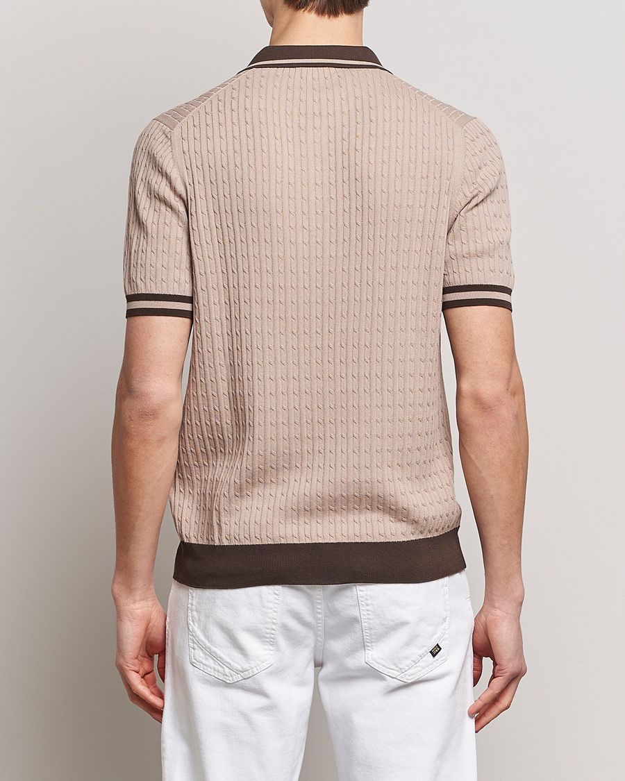 Herr | Pikéer | Gran Sasso | Cable Knitted Contrast Polo Beige