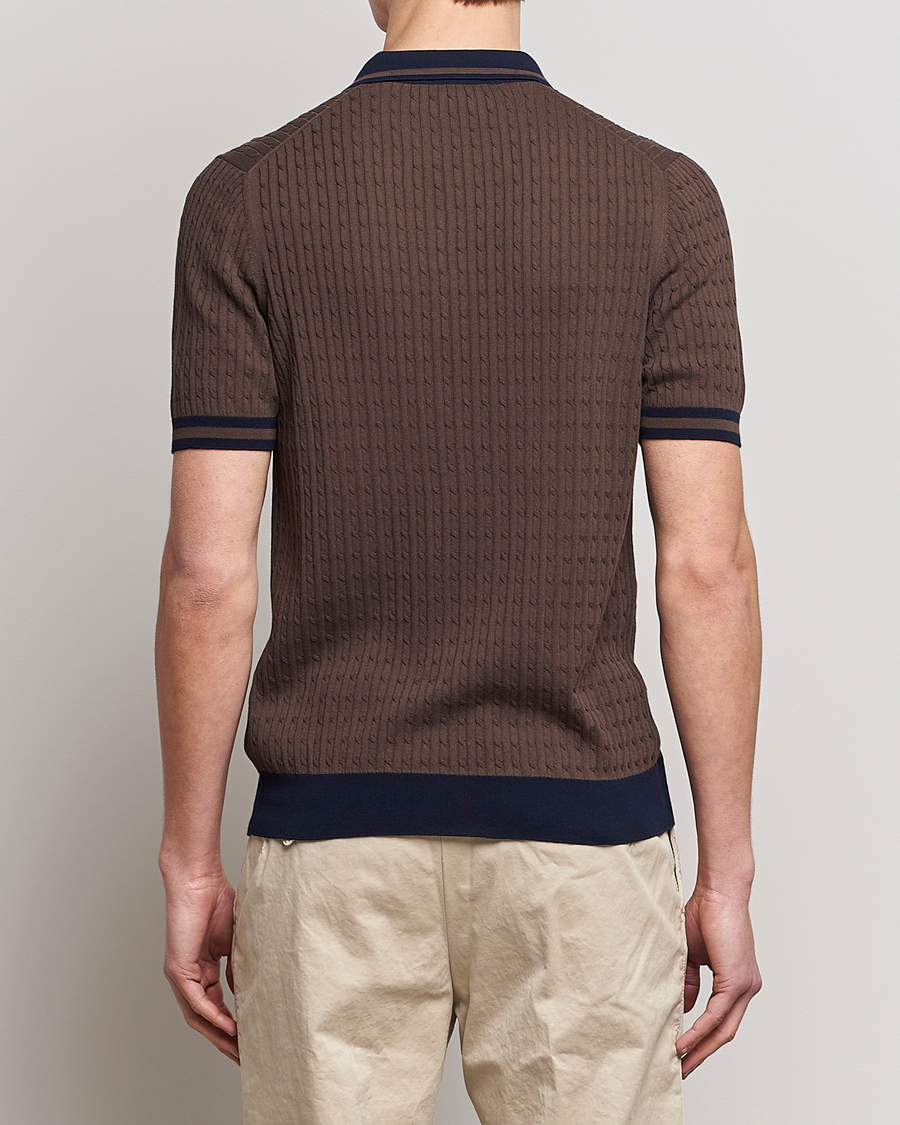 Herr | Pikéer | Gran Sasso | Cable Knitted Contrast Polo Dark Brown