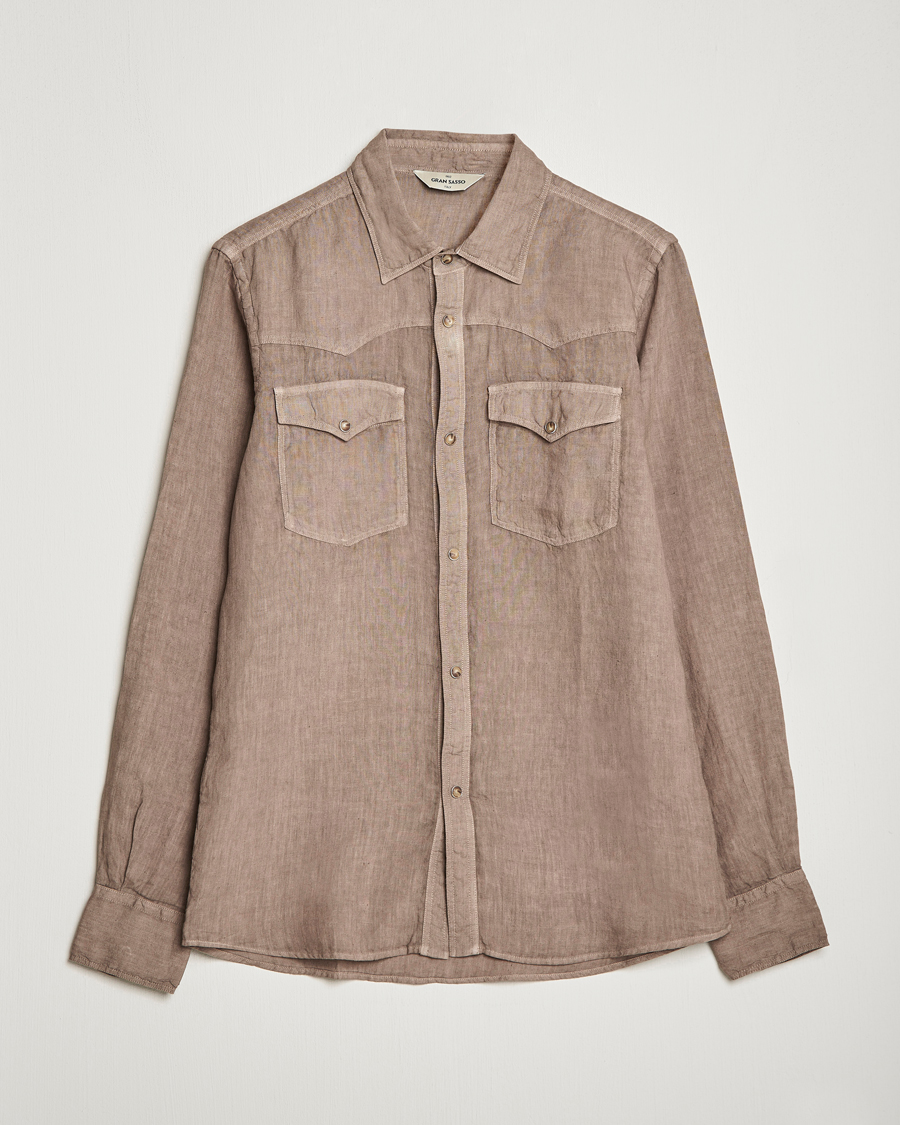 Herr | Skjortor | Gran Sasso | Casual Pocket Linen Shirt Medium Brown