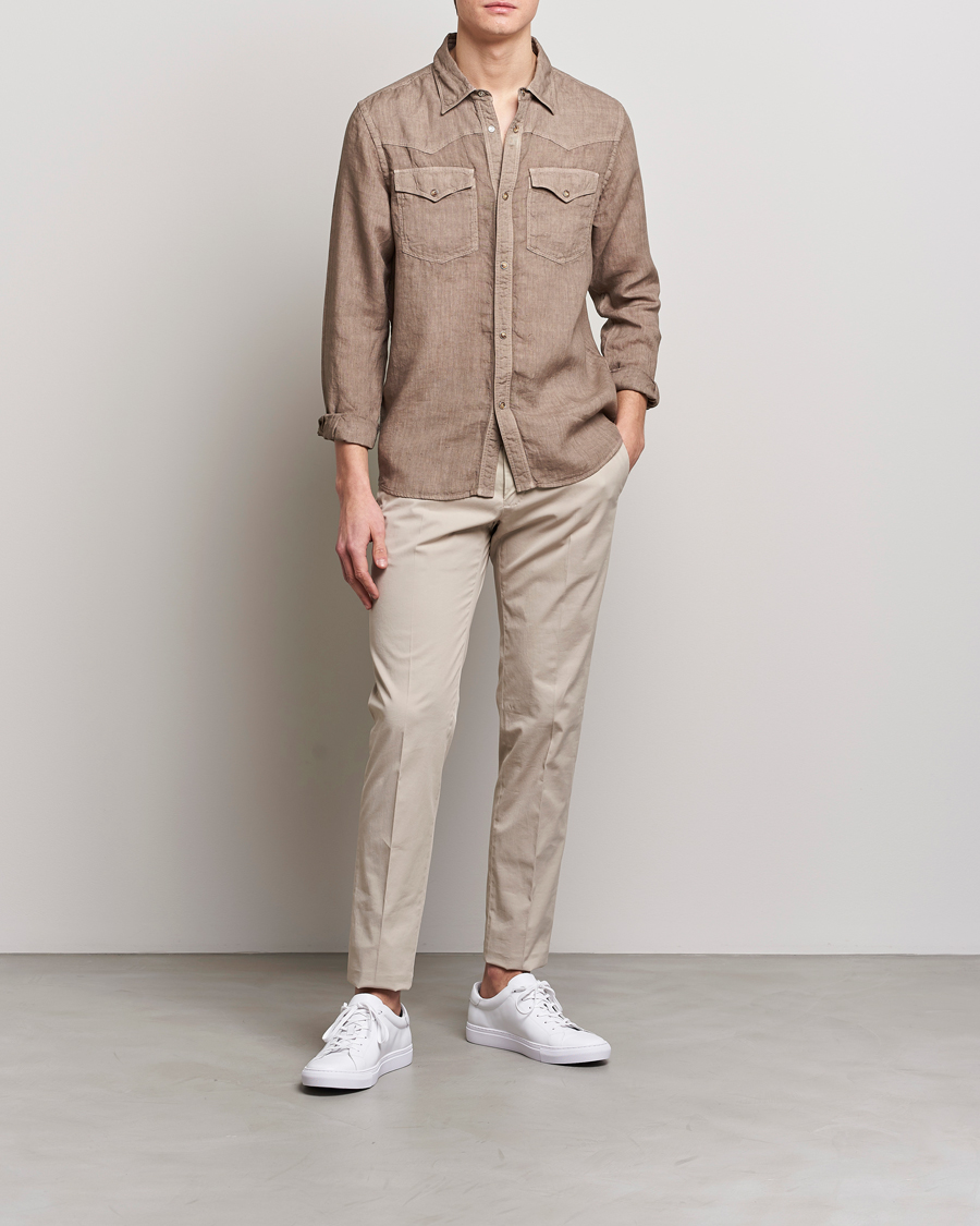 Herr | Skjortor | Gran Sasso | Casual Pocket Linen Shirt Medium Brown