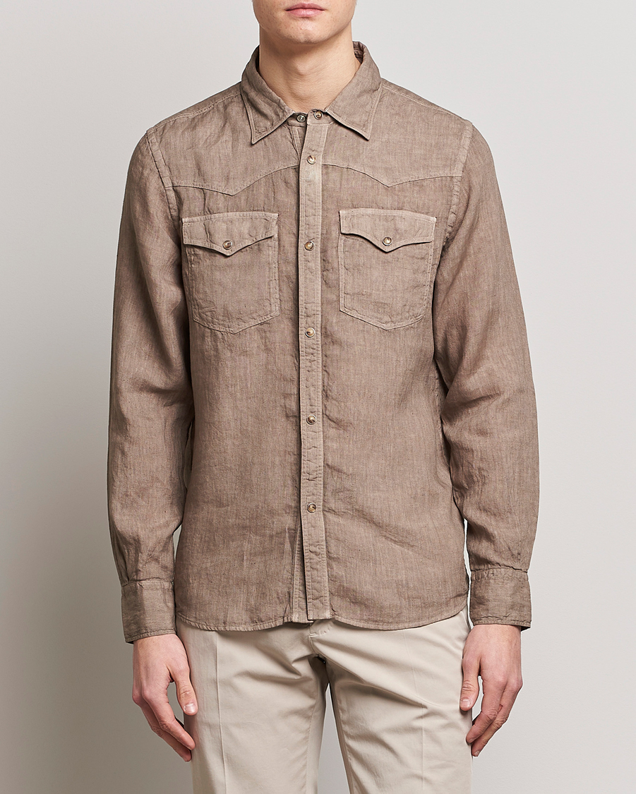 Herr | Skjortor | Gran Sasso | Casual Pocket Linen Shirt Medium Brown