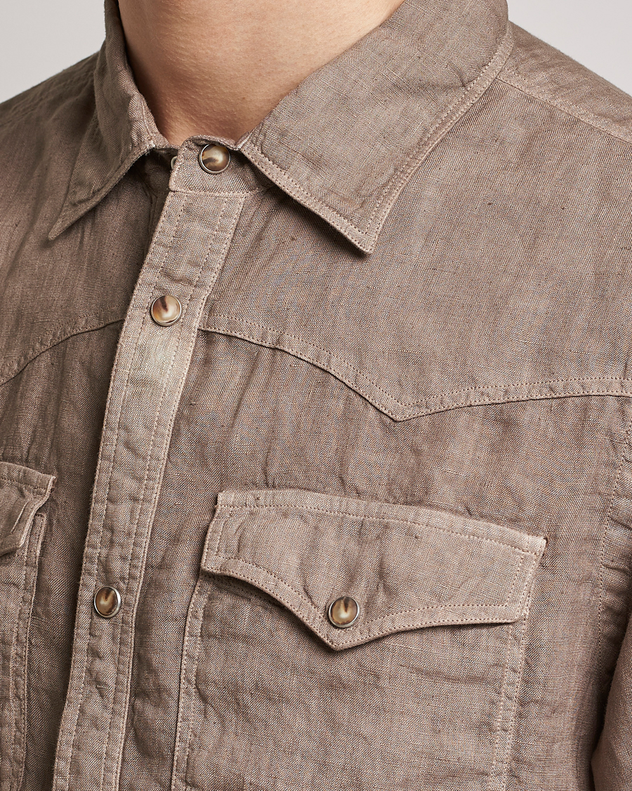 Herr | Skjortor | Gran Sasso | Casual Pocket Linen Shirt Medium Brown