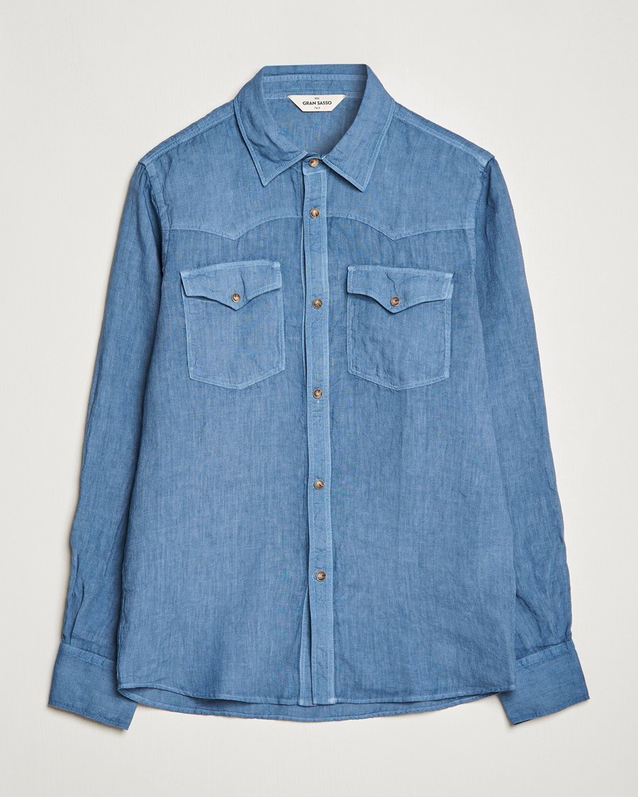 Herr | Skjortor | Gran Sasso | Casual Pocket Linen Shirt Blue