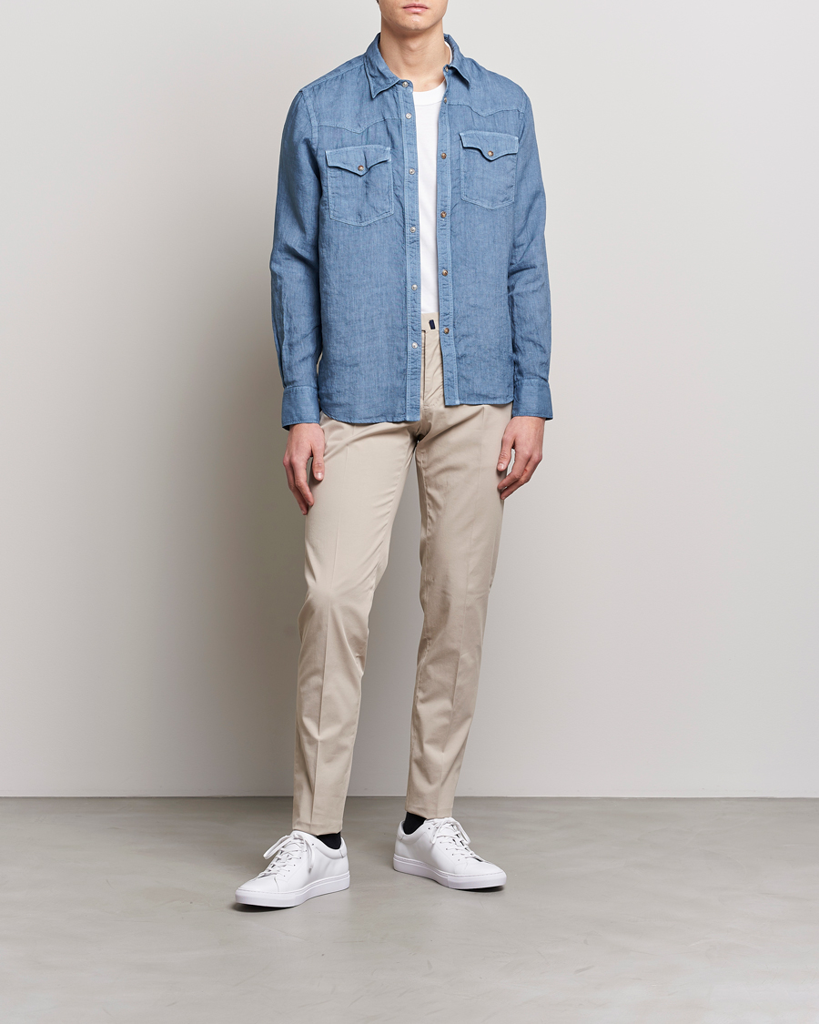 Herr | Skjortor | Gran Sasso | Casual Pocket Linen Shirt Blue