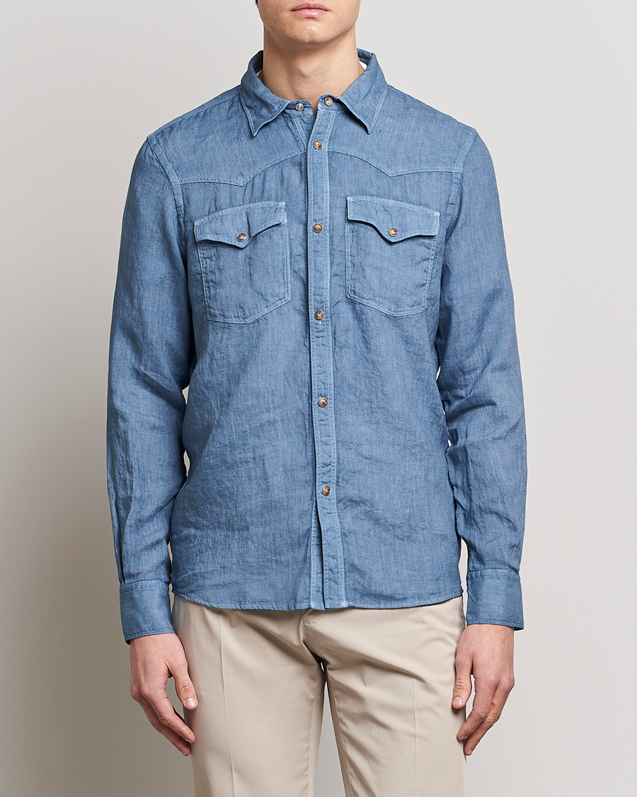 Herr | Skjortor | Gran Sasso | Casual Pocket Linen Shirt Blue