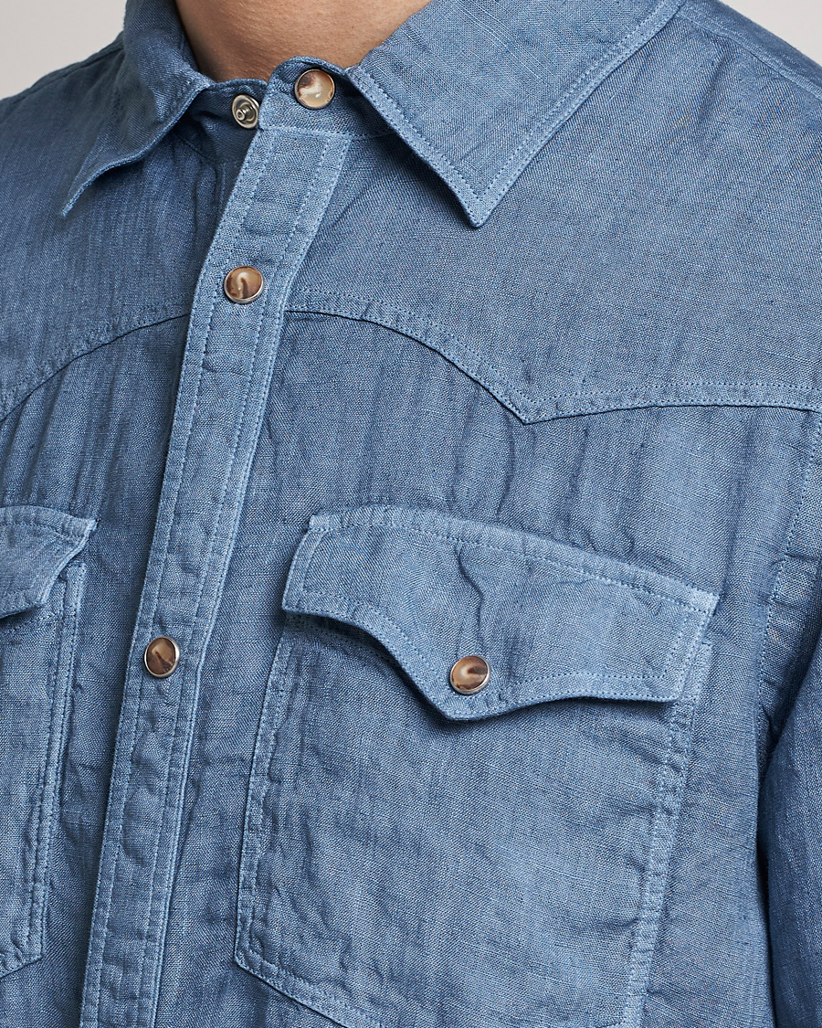 Herr | Skjortor | Gran Sasso | Casual Pocket Linen Shirt Blue