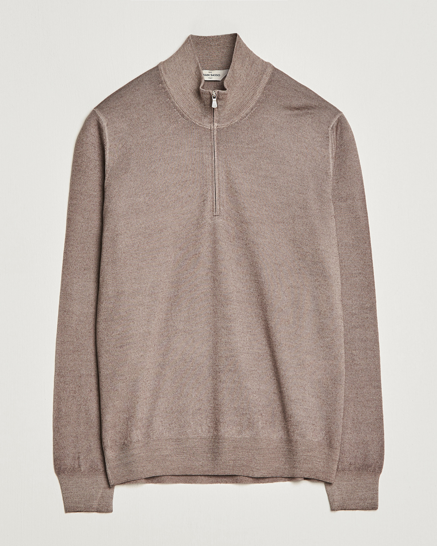 Herr | Tröjor | Gran Sasso | Summer Merino Half Zip Sweater Brown Melange