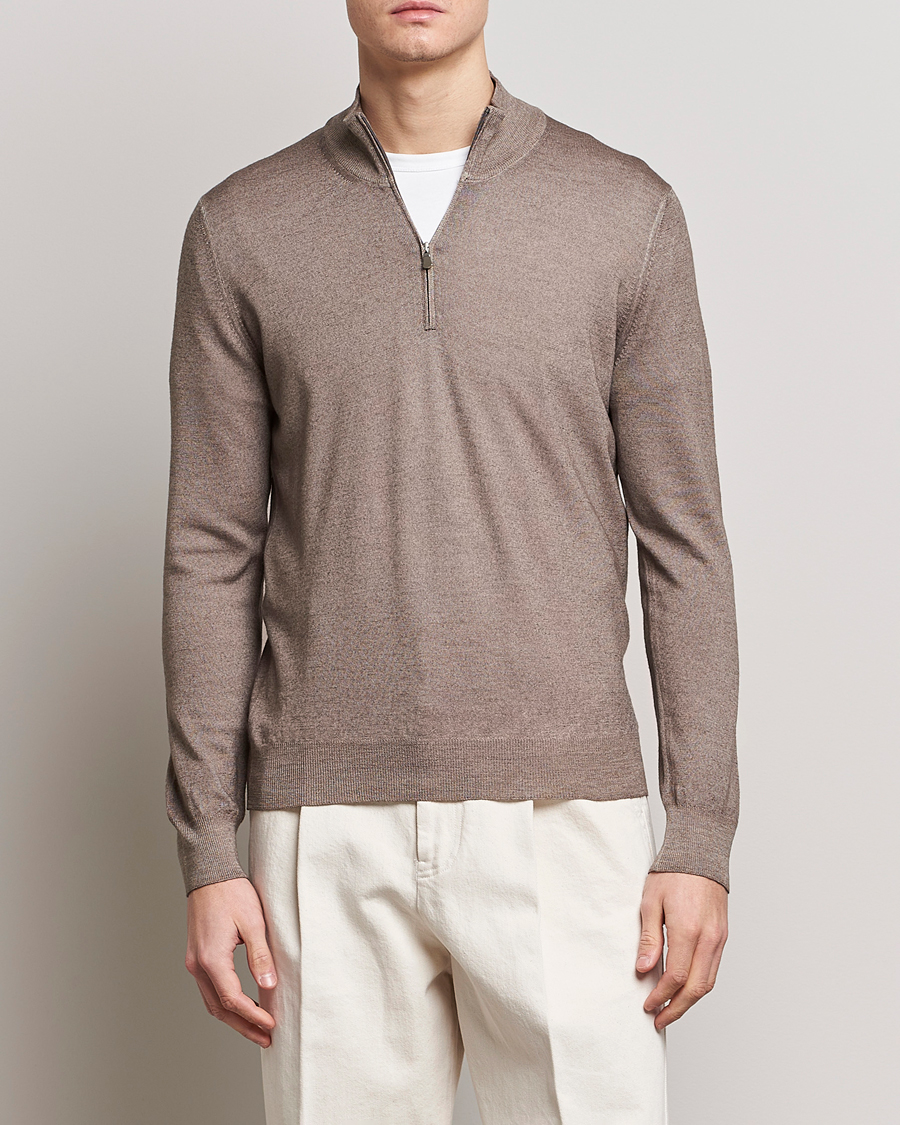 Herr | Gran Sasso | Gran Sasso | Summer Merino Half Zip Sweater Brown Melange