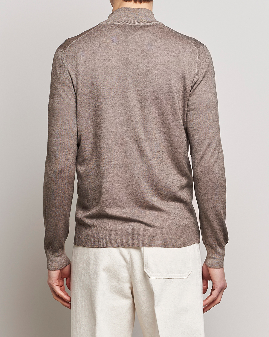 Herr | Tröjor | Gran Sasso | Summer Merino Half Zip Sweater Brown Melange