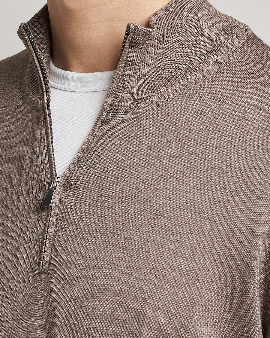 Herr | Tröjor | Gran Sasso | Summer Merino Half Zip Sweater Brown Melange