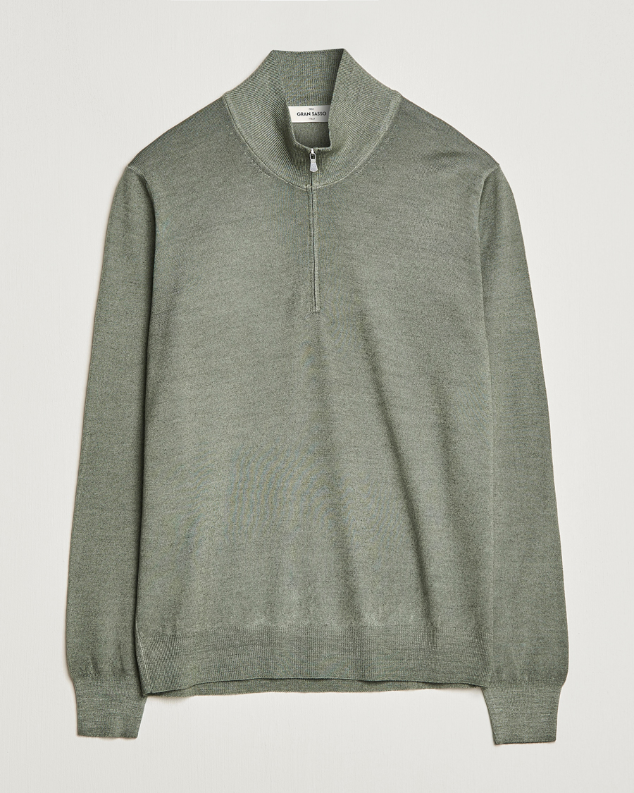 Herr | Tröjor | Gran Sasso | Summer Merino Half Zip Sweater Green Melange