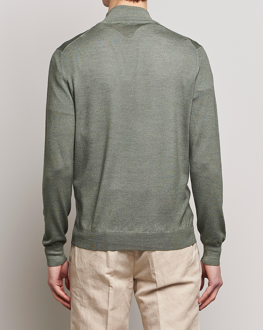 Herr | Tröjor | Gran Sasso | Summer Merino Half Zip Sweater Green Melange