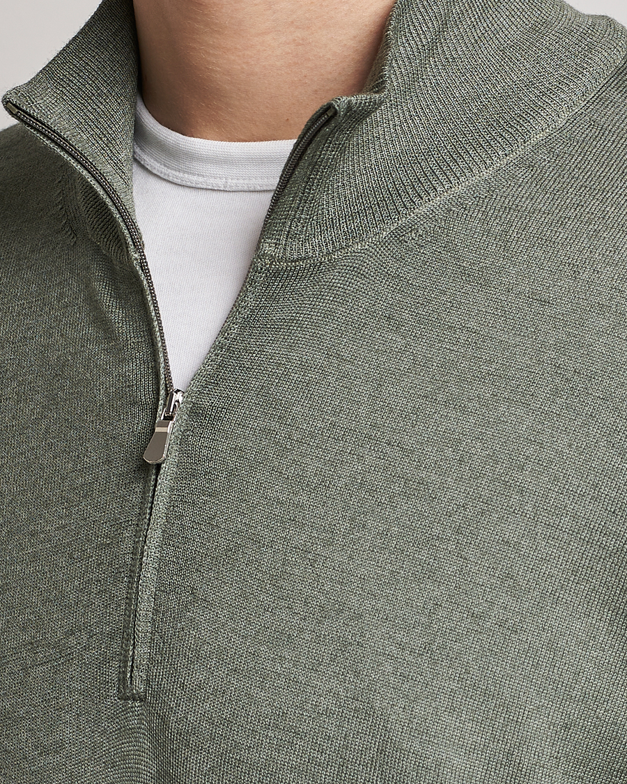 Herr | Tröjor | Gran Sasso | Summer Merino Half Zip Sweater Green Melange