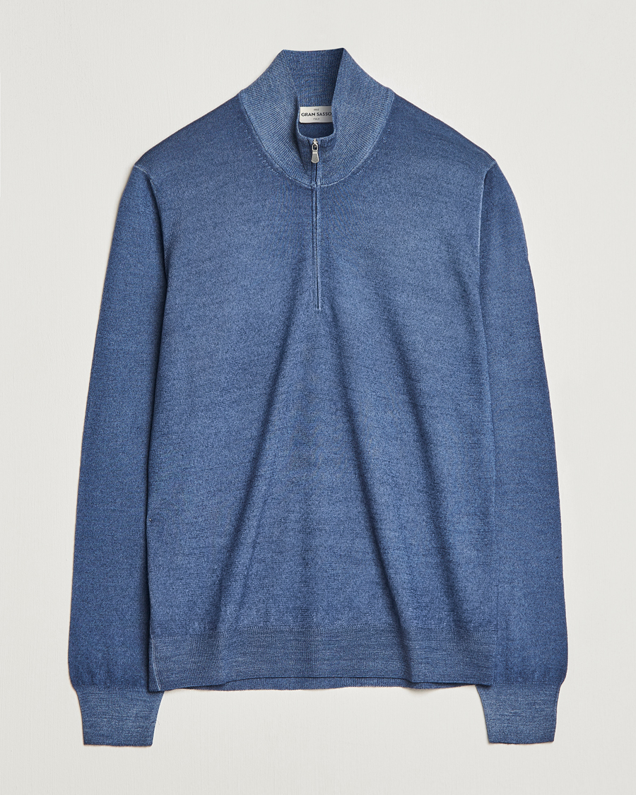 Herr | Tröjor | Gran Sasso | Summer Merino Half Zip Sweater Blue Melange