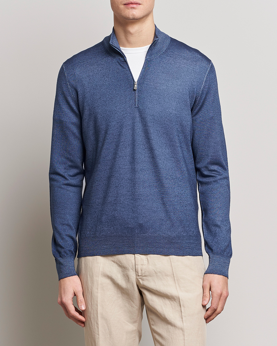 Herr | Gran Sasso | Gran Sasso | Summer Merino Half Zip Sweater Blue Melange